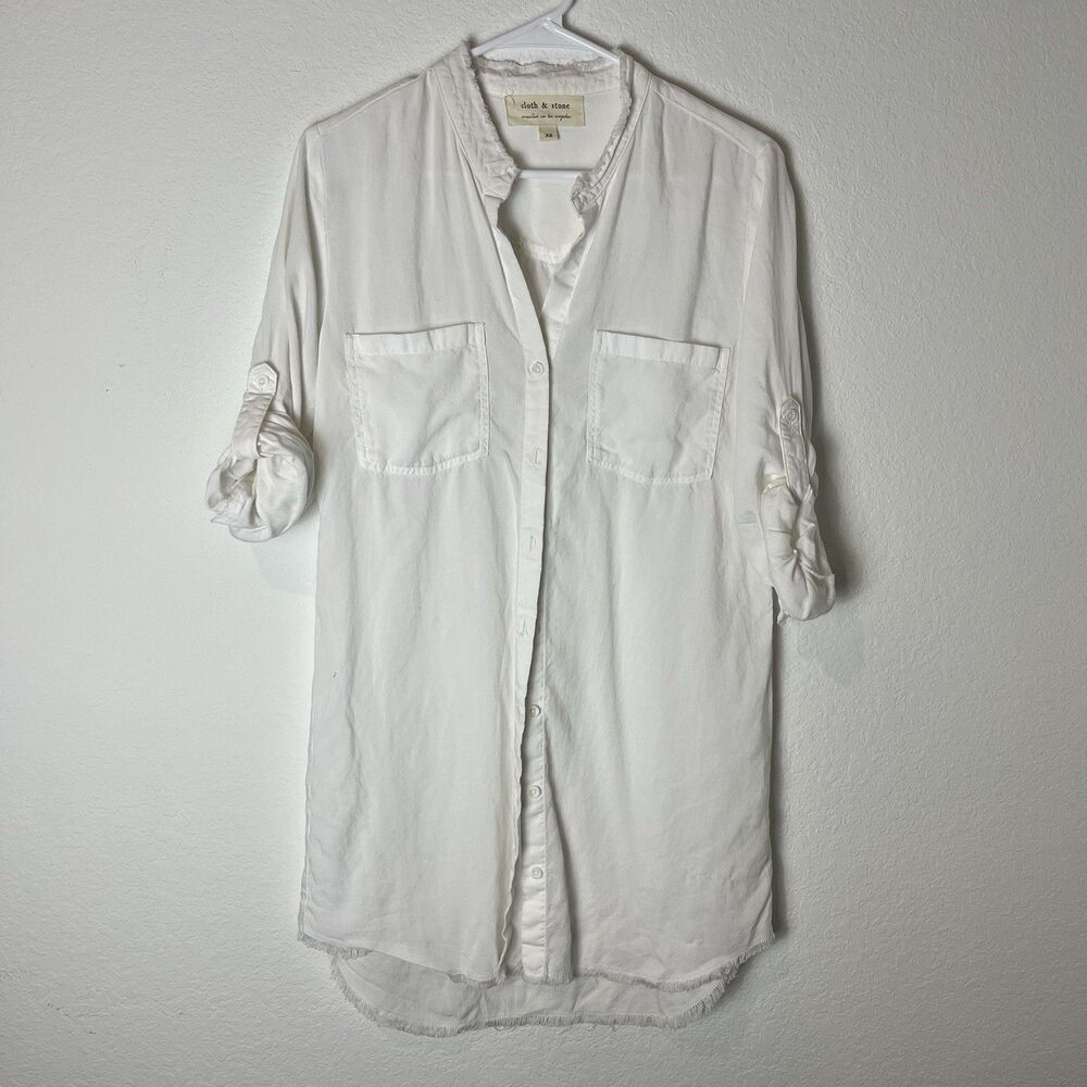 Cloth & Stone White‎ Chambray Raw Hem Shirt XS Long Line 217​